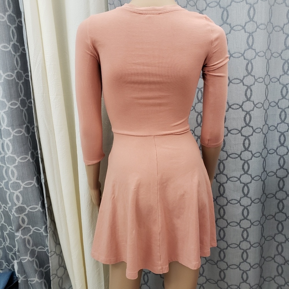🍁Forever 21 3/4 Sleeve mini Dress Sz S coral pink - Picture 4 of 4
